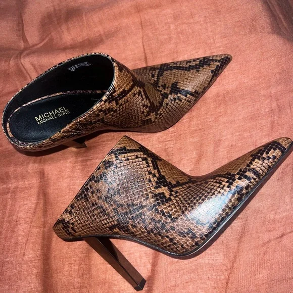 MICHAEL Michael Kors Brown Snake-Print Pointed Toe Mules - Picture 2 of 4